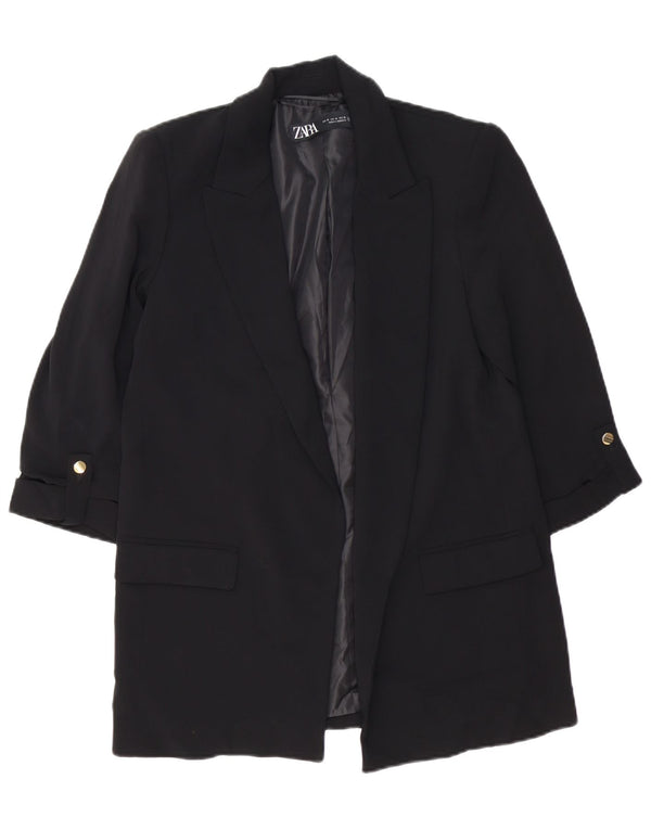 ZARA Womens Open Blazer Jacket UK 14 Médio Preto Poliéster
