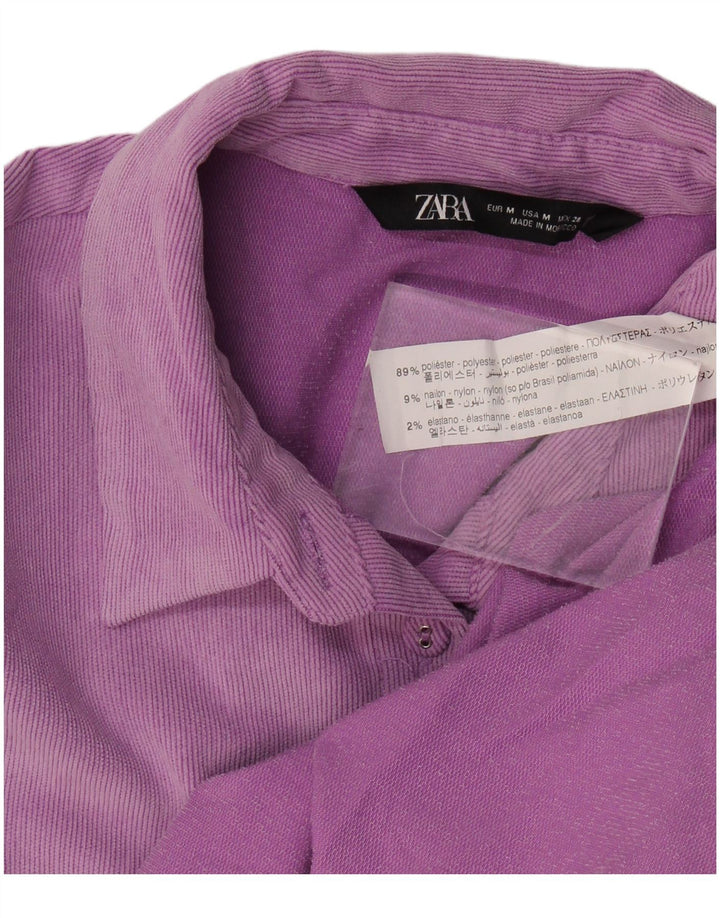 Camisa feminina de veludo cotelê Zara UK 14 poliéster roxo médio