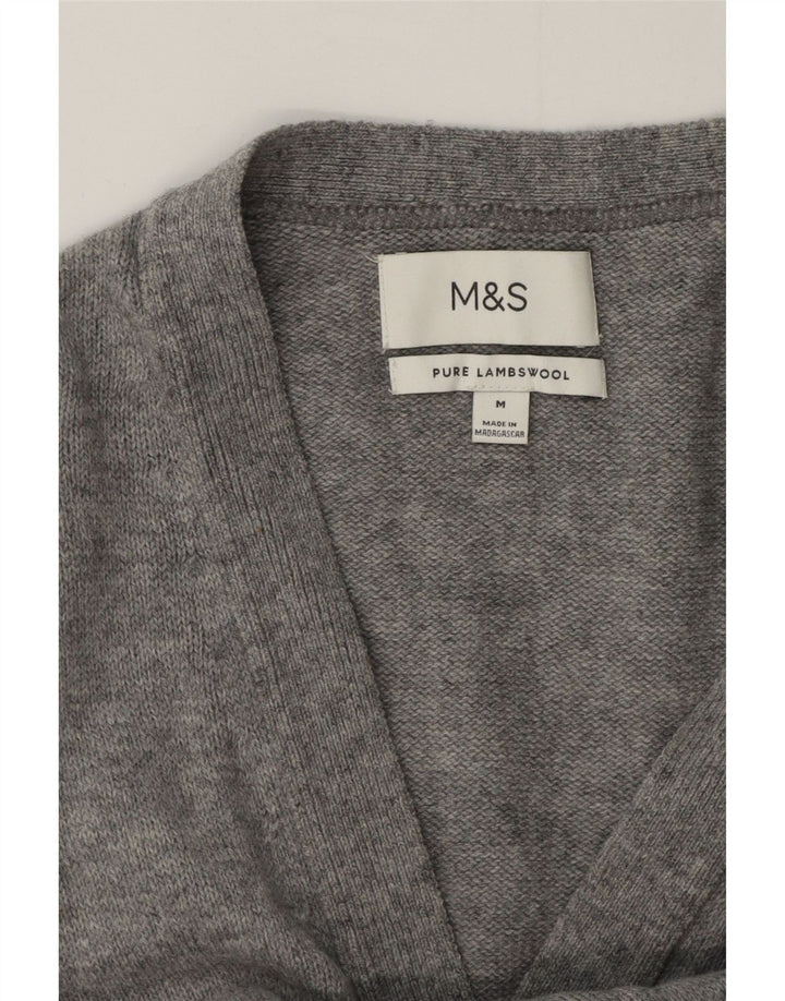 Suéter cardigã masculino MARKS & SPENCER lã de cordeiro manchada cinza médio