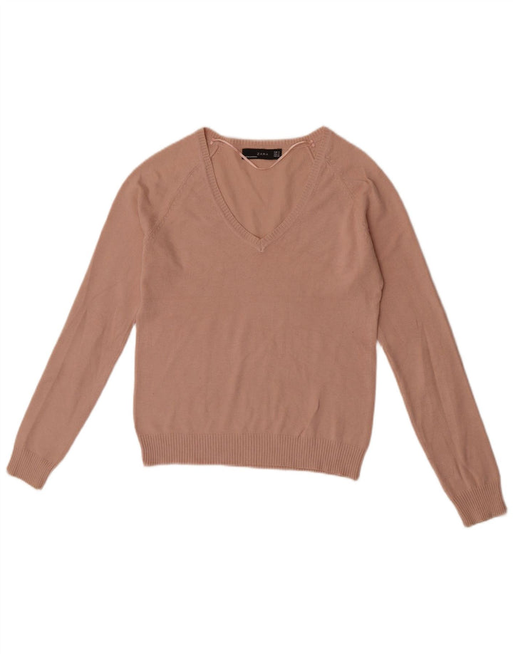 Zara Suéter feminino cropped com decote em V Reino Unido 12 rosa médio