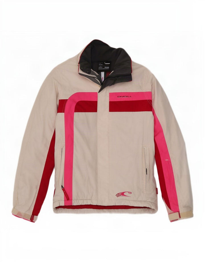 Jaqueta corta-vento feminina O'Neill UK 10 poliéster colorblock branco pequeno