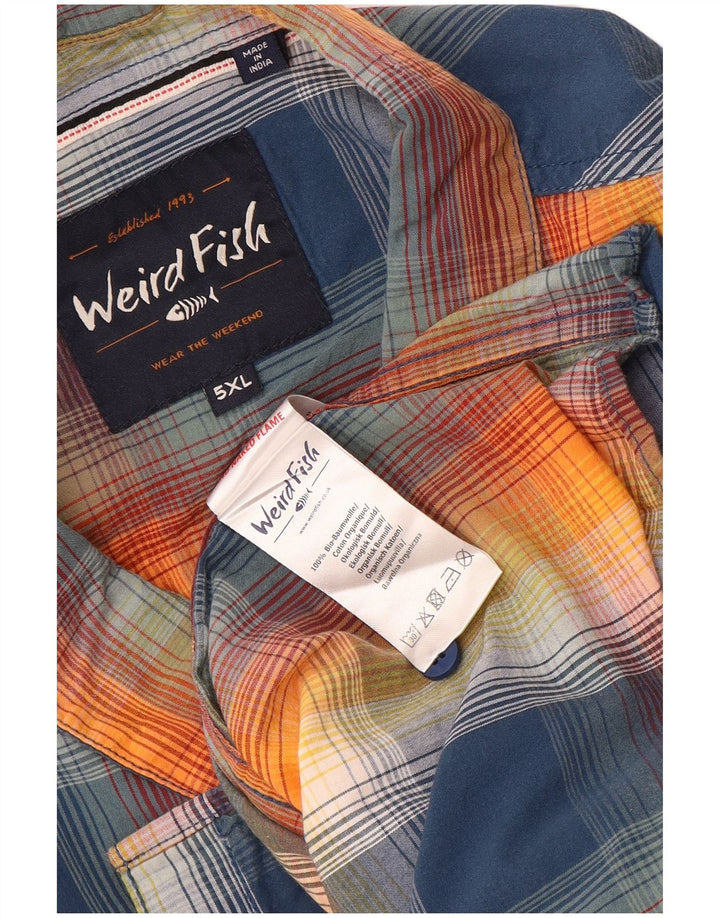 Camisa masculina de manga curta Weird Fish 5XL algodão xadrez multicolorido