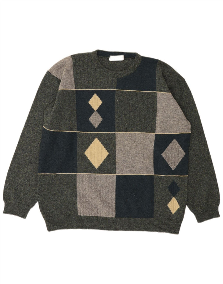 Suéter masculino Marks & Spencer com gola redonda, grande bloco colorido verde
