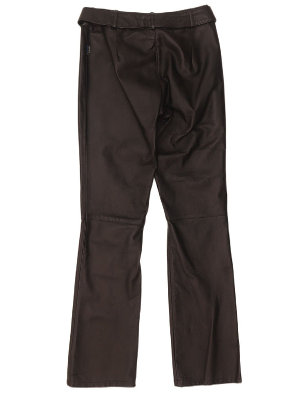 Calça feminina de couro Bootcut Tom Tailor UE 34 XS W28 L32 couro preto
