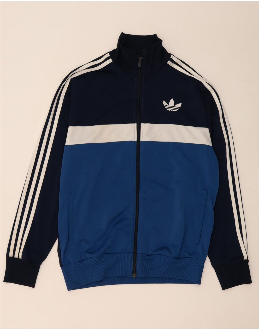 ADIDAS Mens Tracksuit Top Jacket Médio Azul Marinho Colourblock Poliéster