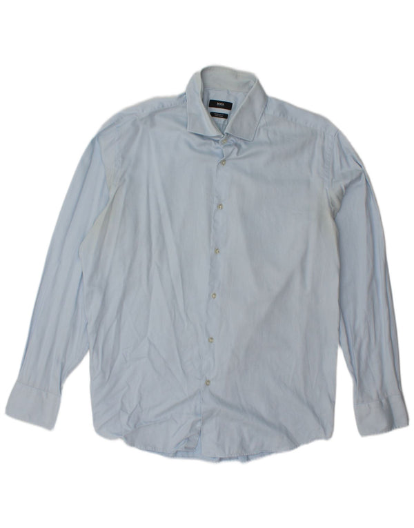 Camisa masculina Hugo Boss Regular Fit tamanho 44 17 1/2 XL algodão azul