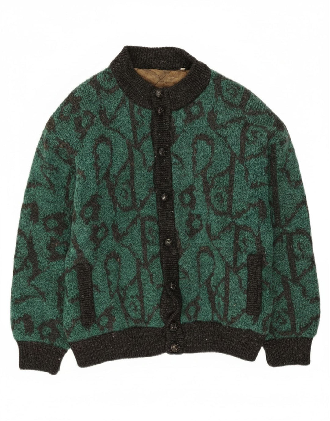 Jaqueta bomber de malha com padrão abstrato masculino vintage IT 48 acrílico verde médio