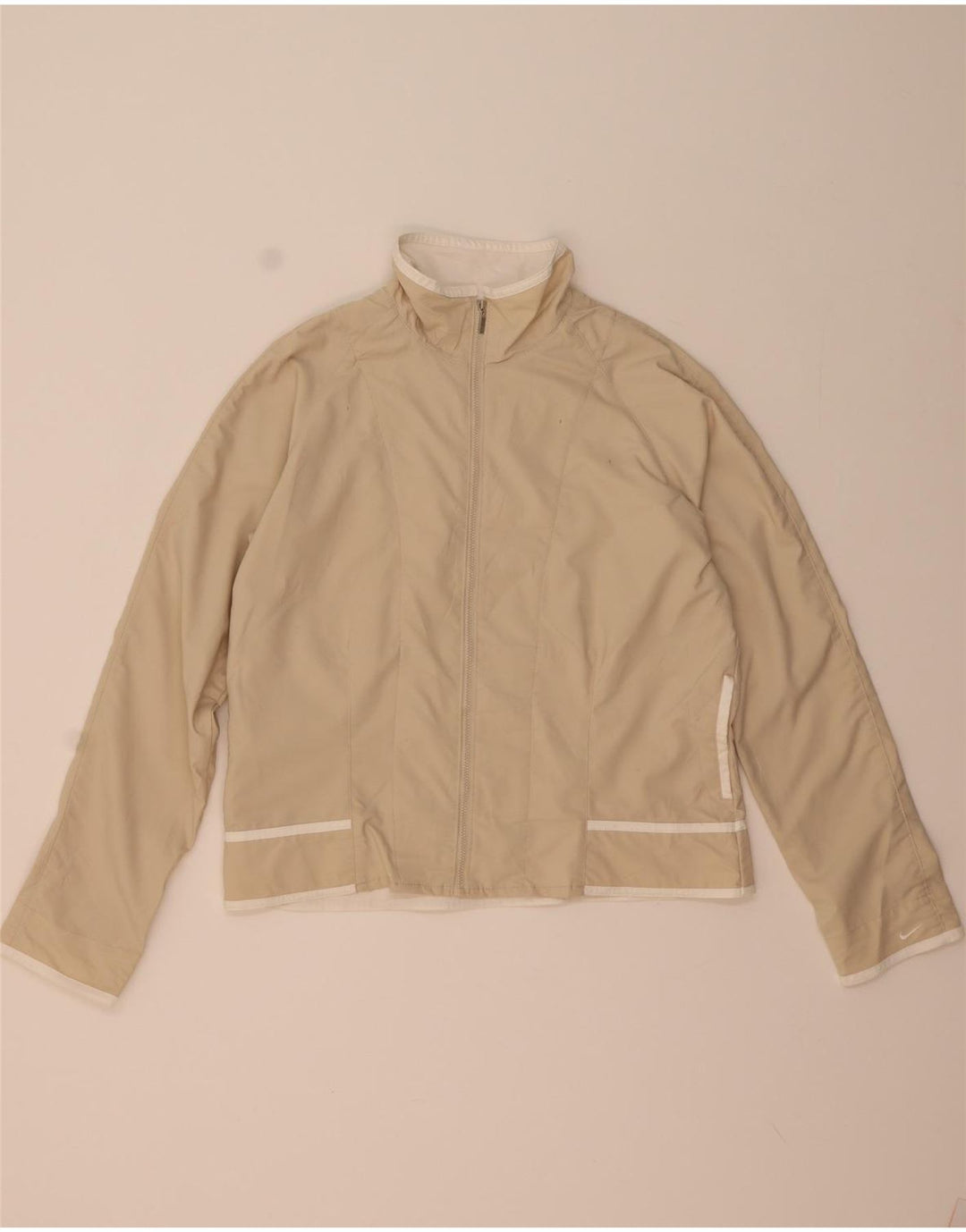 Nike Womens Tracksuit Top Jacket US 12/14 Grande Bege Poliéster