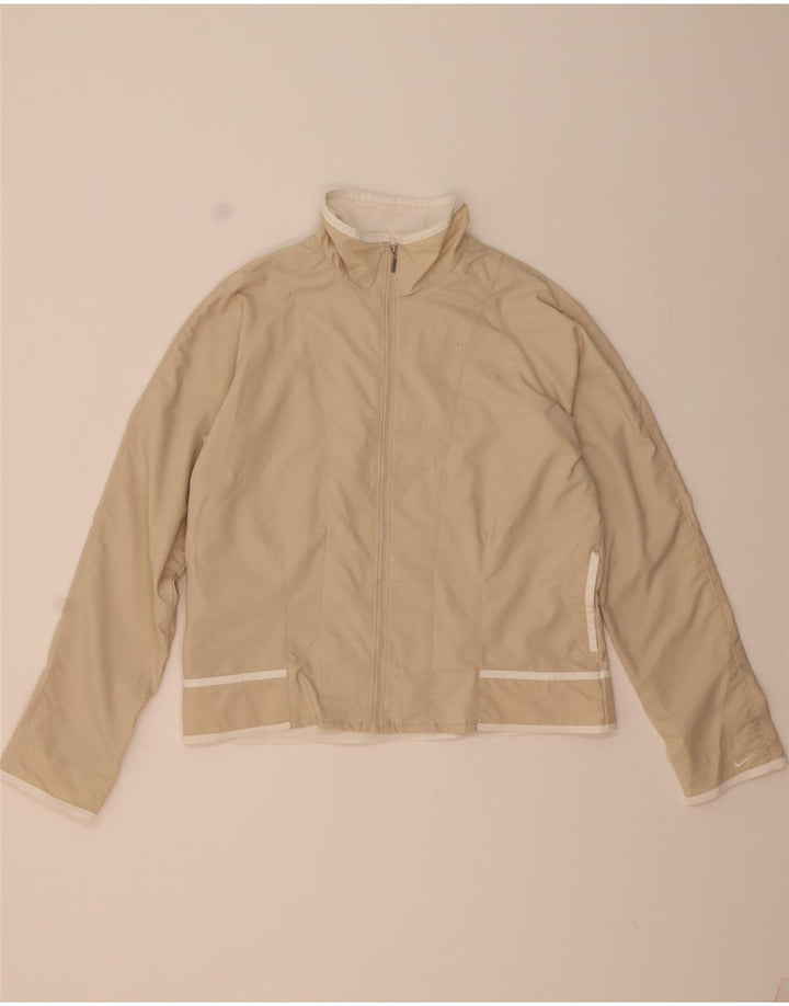 Nike Womens Tracksuit Top Jacket US 12/14 Grande Bege Poliéster