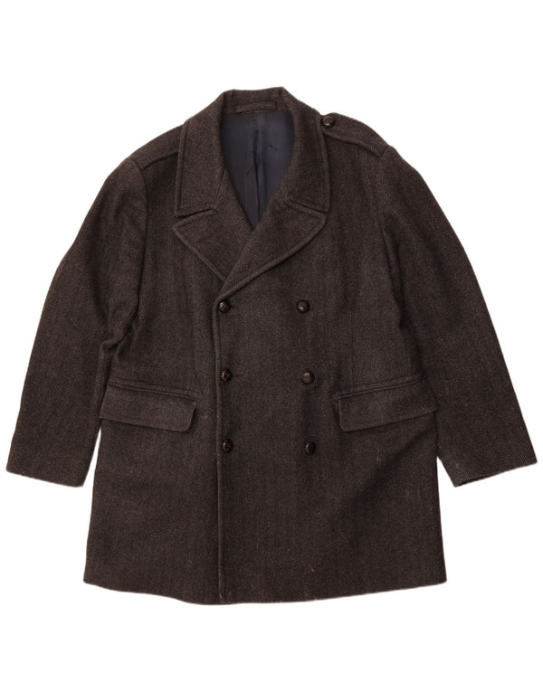 Casaco masculino JAEGER Pea Coat UK 42 XL lã espinha de peixe cinza