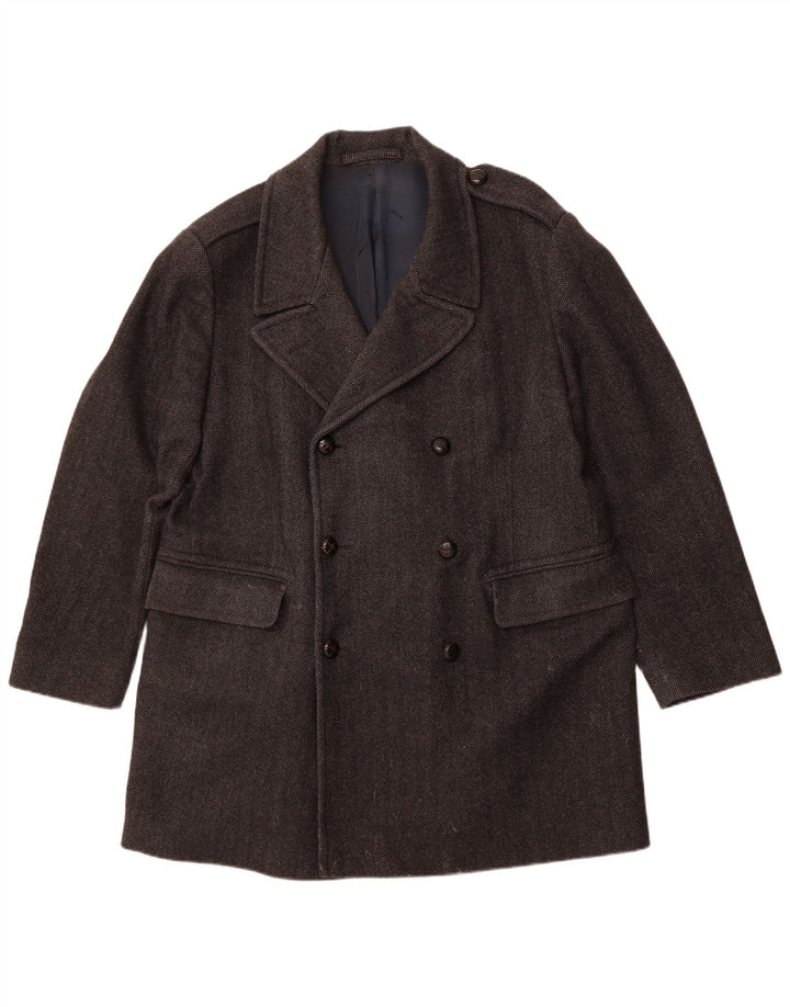 Casaco masculino JAEGER Pea Coat UK 42 XL lã espinha de peixe cinza