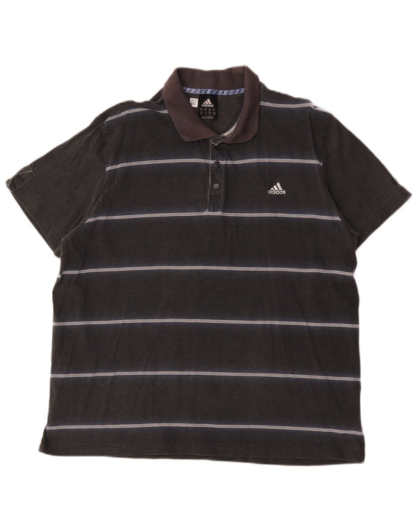 Camisa polo masculina Adidas média listrada preta de algodão