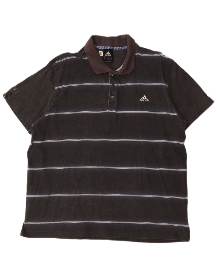Camisa polo masculina Adidas média listrada preta de algodão