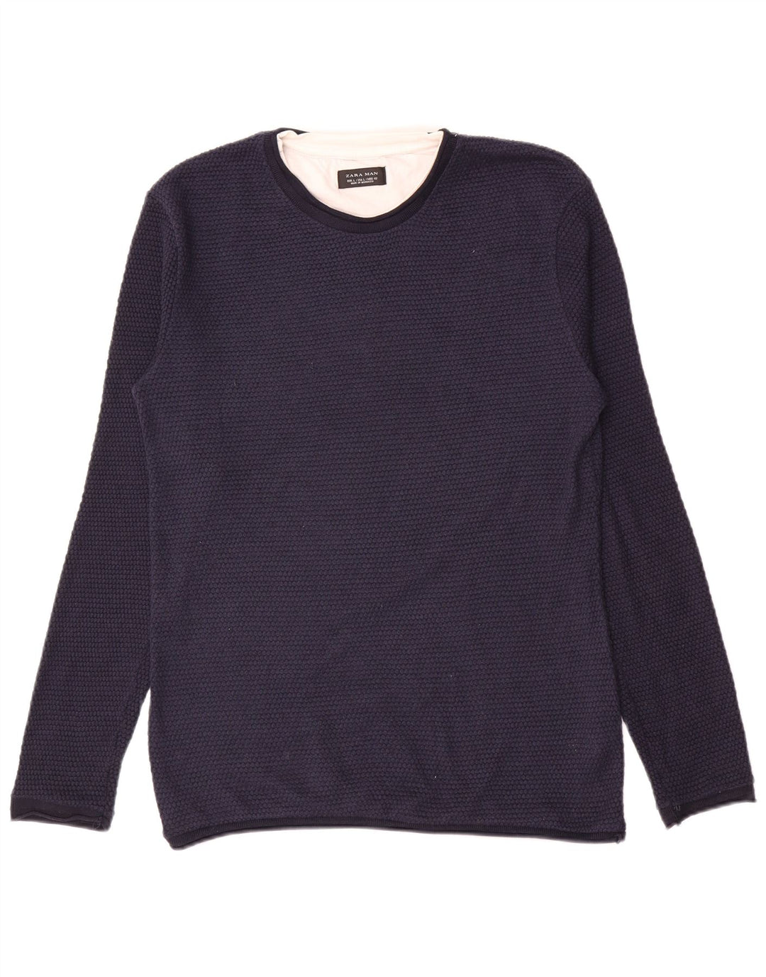 Zara Suéter masculino com gola redonda grande poliéster azul marinho