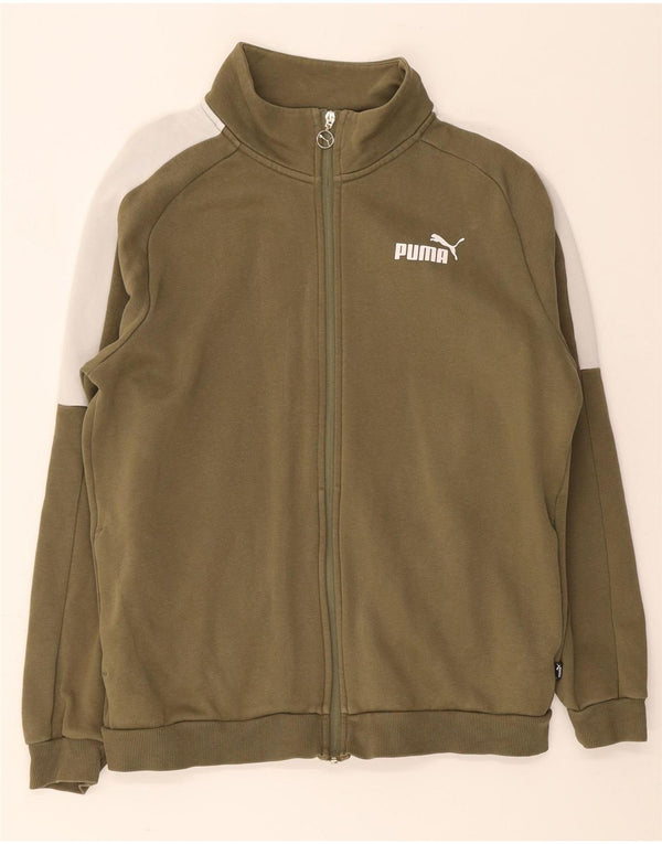 Puma Mens Tracksuit Top Jacket Medium Khaki Colourblock Algodão