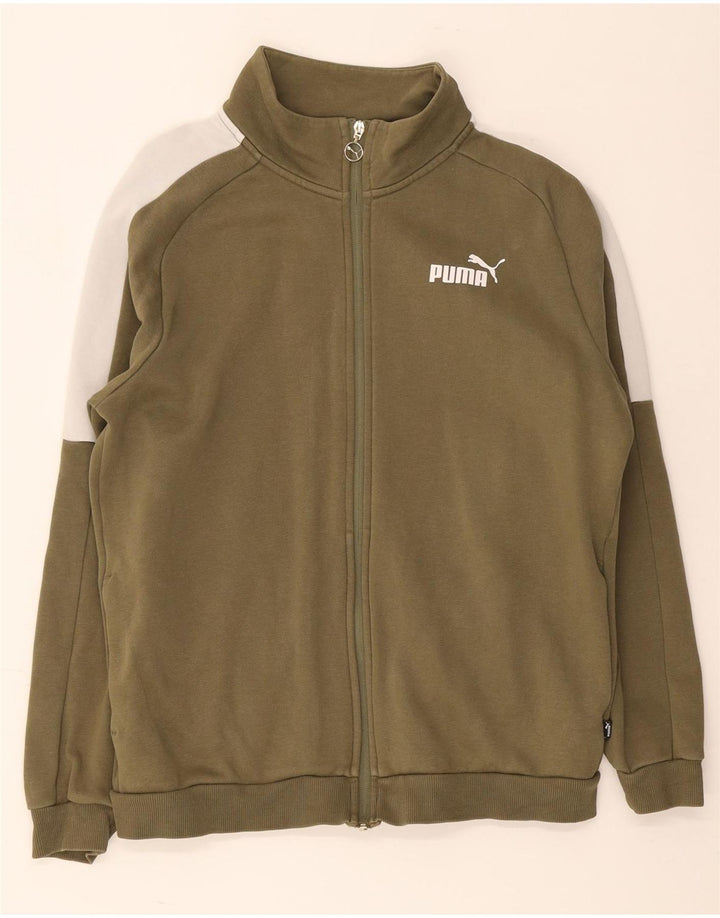 Puma Mens Tracksuit Top Jacket Medium Khaki Colourblock Algodão