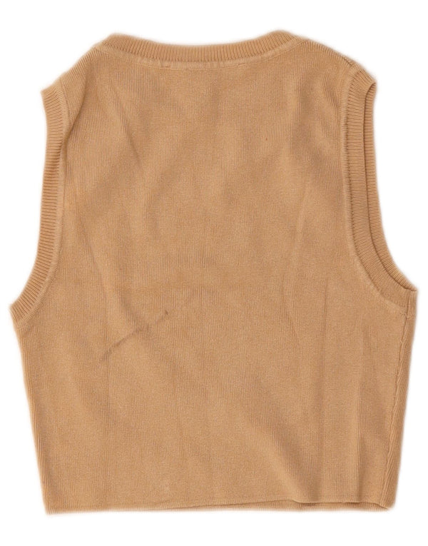 Zara Womens Crop Vest Top UK 12 Médio Bege Viscose