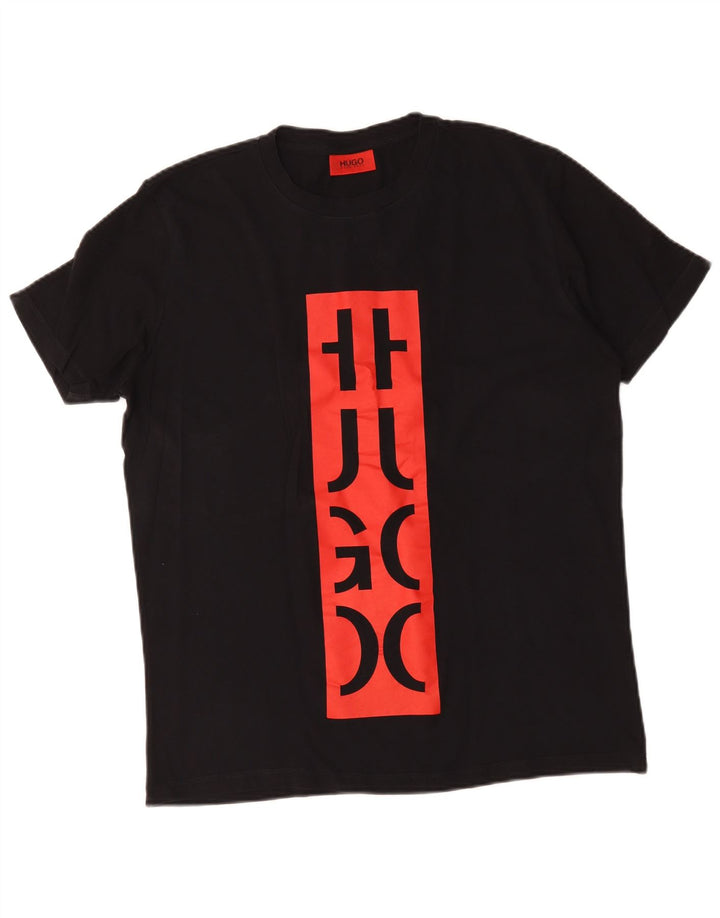 Camiseta gráfica masculina Hugo Boss grande bloco colorido preto