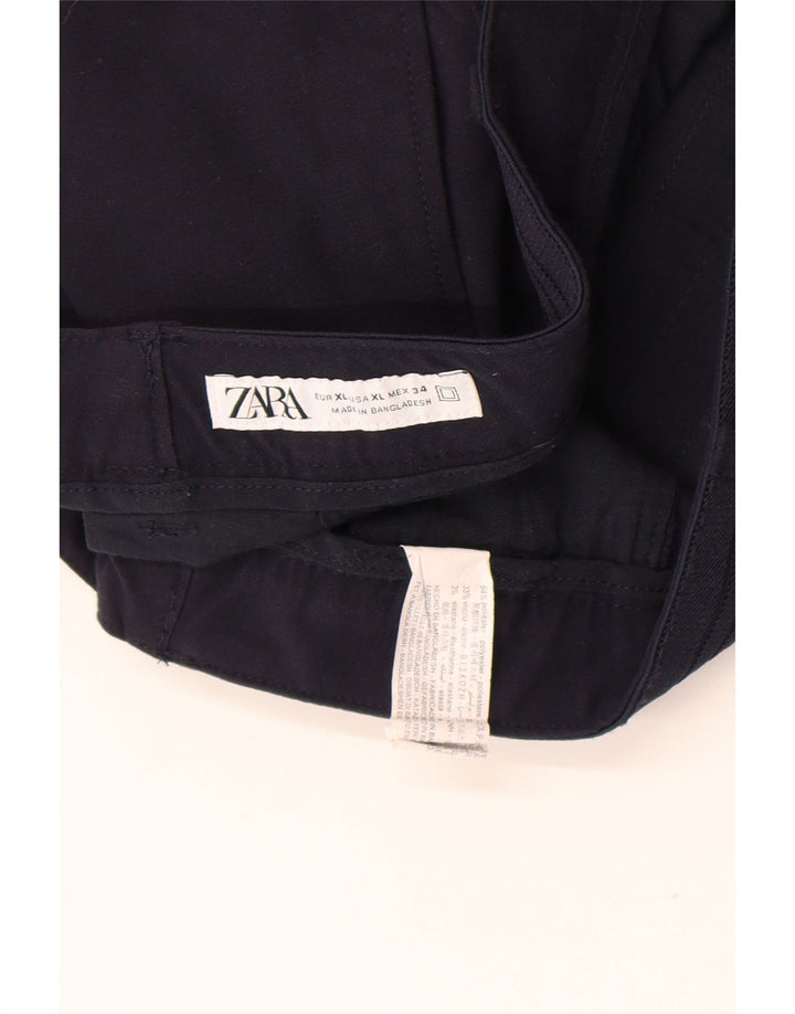 Zara Calça Chino Feminina Slim XL W34 L31 Azul Marinho Poliéster