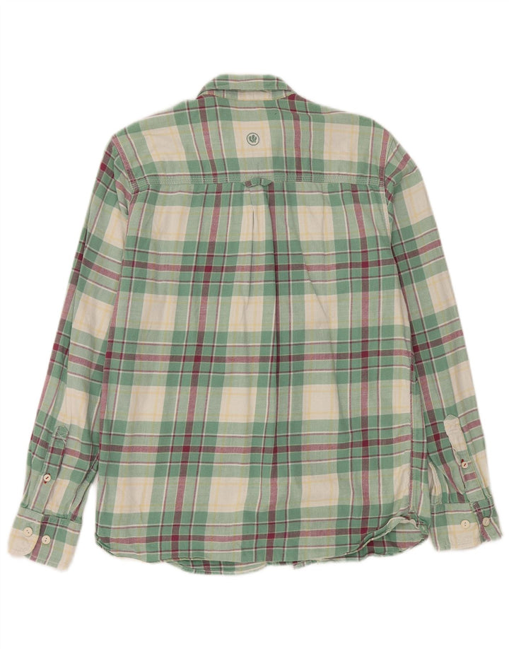 Camisa de flanela masculina Fat Face algodão xadrez verde pequeno