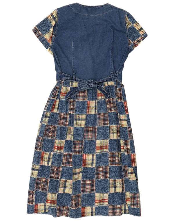 Vestido jeans feminino vintage UK 14 patchwork azul médio