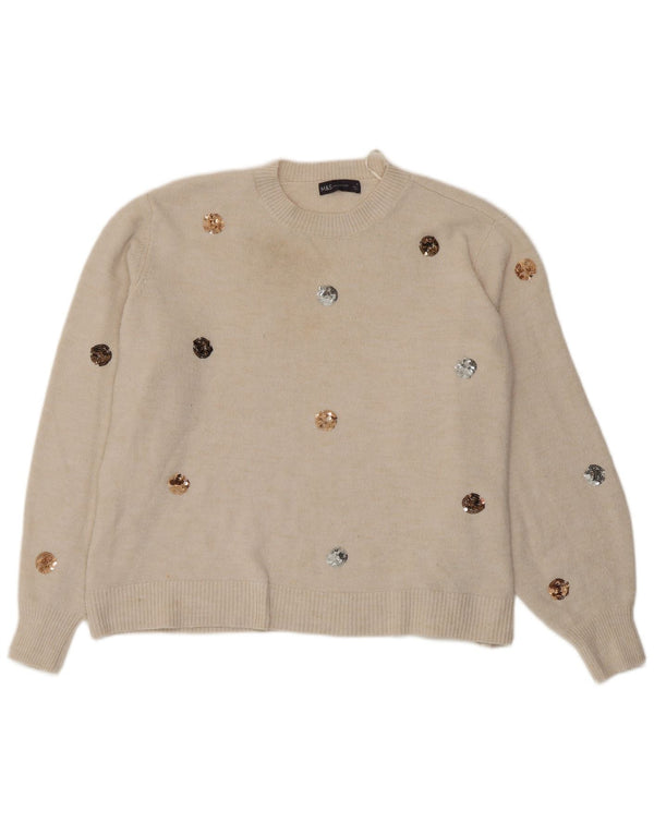 Suéter feminino Marks & Spencer com gola redonda Reino Unido 18 XL branco manchado