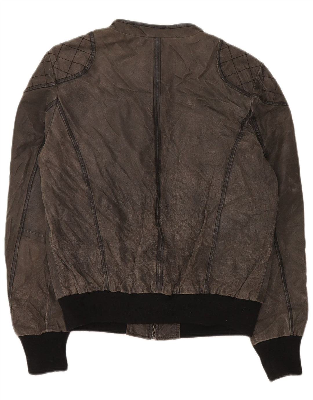 MAZE Mens Suede Bomber Jacket UK 38 Couro Cinza Médio