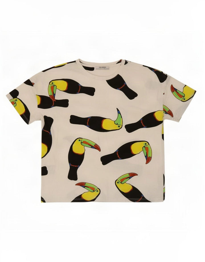 Zara Womens Trafaluc Abstract Pattern Camiseta Top Reino Unido 14 Médio Branco
