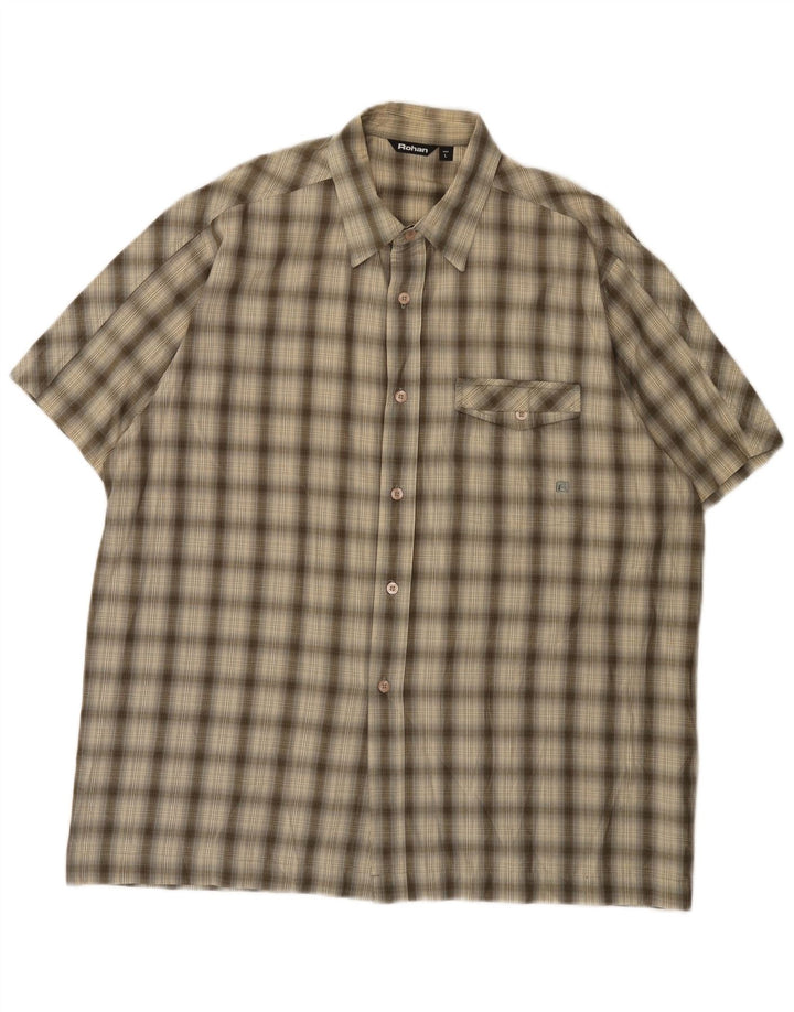 Rohan Camisa masculina de manga curta grande algodão xadrez cáqui