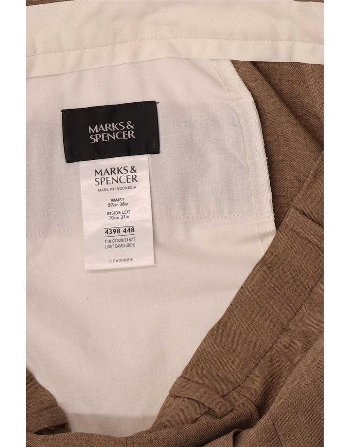 Calça masculina de terno reto MARKS & SPENCER W38 L31 poliéster bege