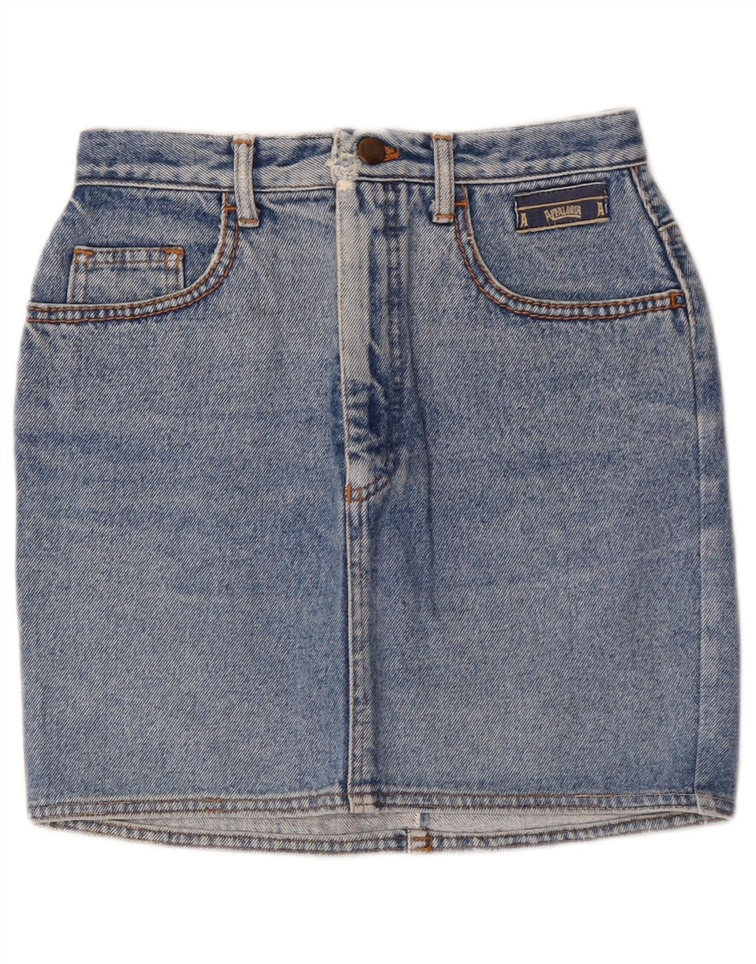 Mini saia jeans feminina vintage W26 pequena azul