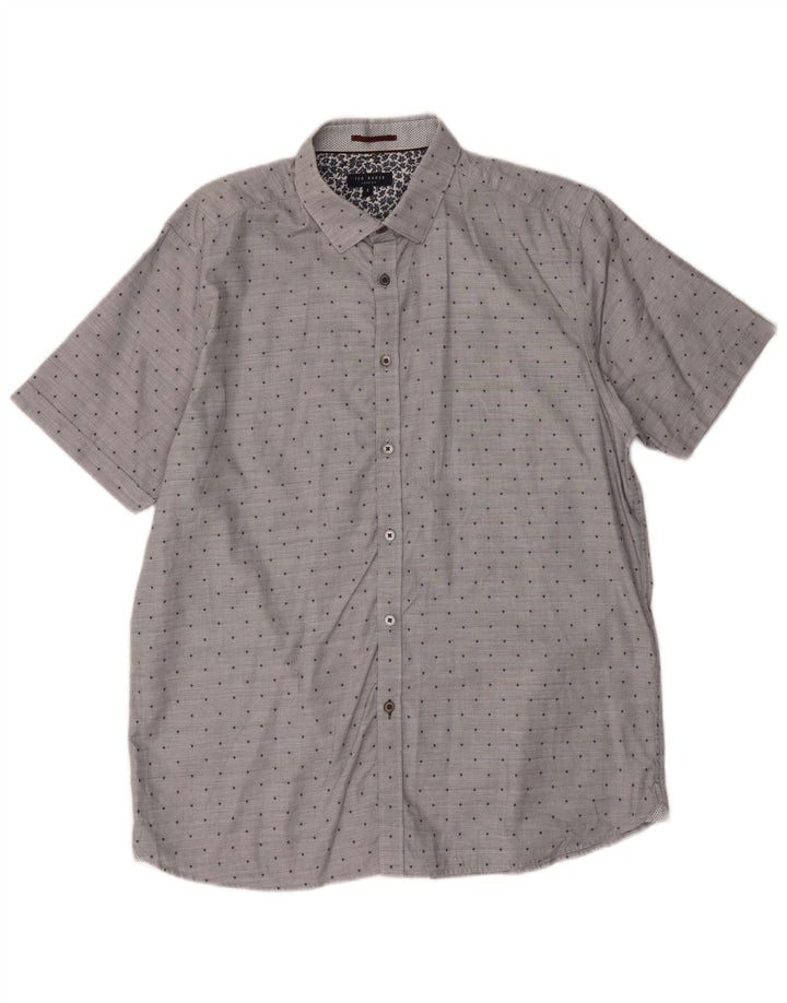 Camisa masculina de manga curta Ted Baker tamanho 5 XL algodão manchado cinza