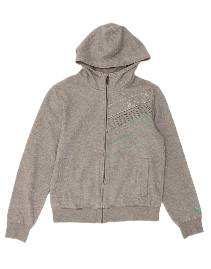 Suéter PUMA masculino com capuz e zíper gráfico pequeno algodão cinza