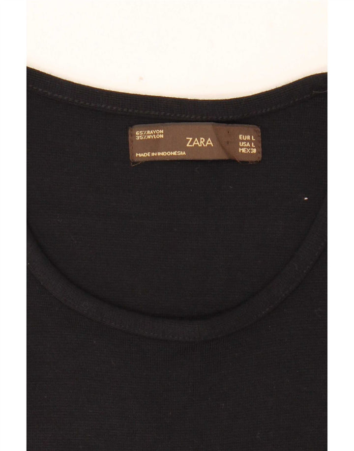 Vestido básico feminino sem mangas Zara Reino Unido 14 grande rayon preto