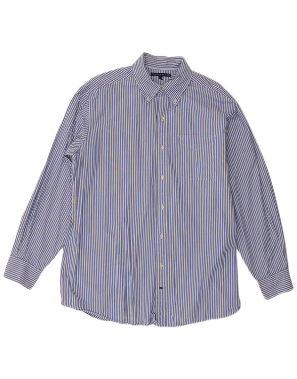 Camisa masculina Tommy Hilfiger tamanho 16 1/2 grande listra azul de algodão