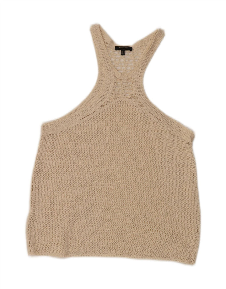 Top de colete de crochê feminino Massimo Dutti Reino Unido 10 pequeno bege