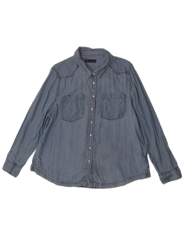 Camisa jeans feminina Marks & Spencer UK 18 XL azul Lyocell