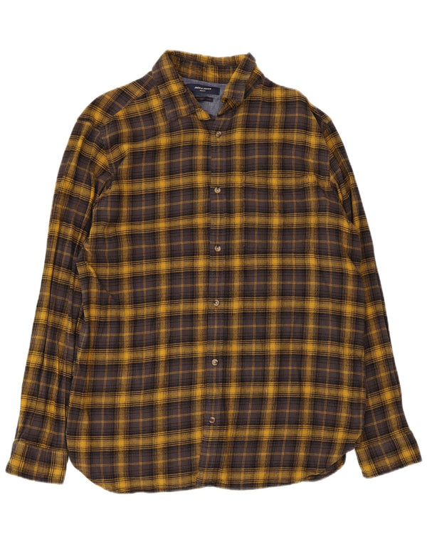 Camisa masculina de flanela premium Jack & Jones XL algodão xadrez amarelo