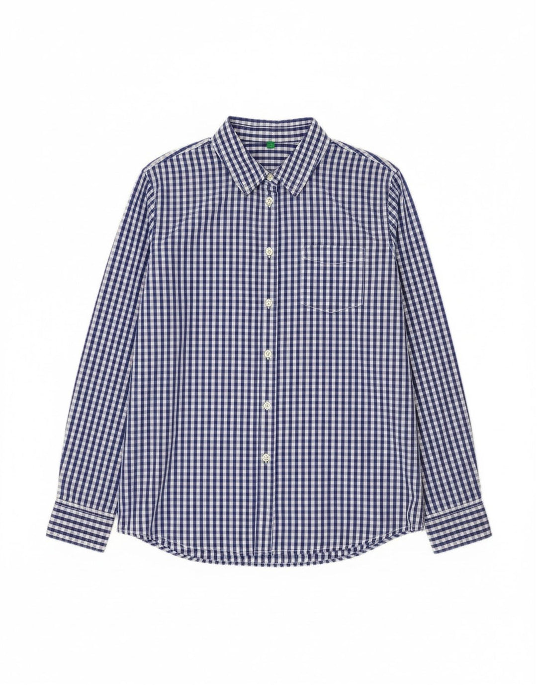 Camisa feminina Benetton UK 16 grande algodão guingão azul