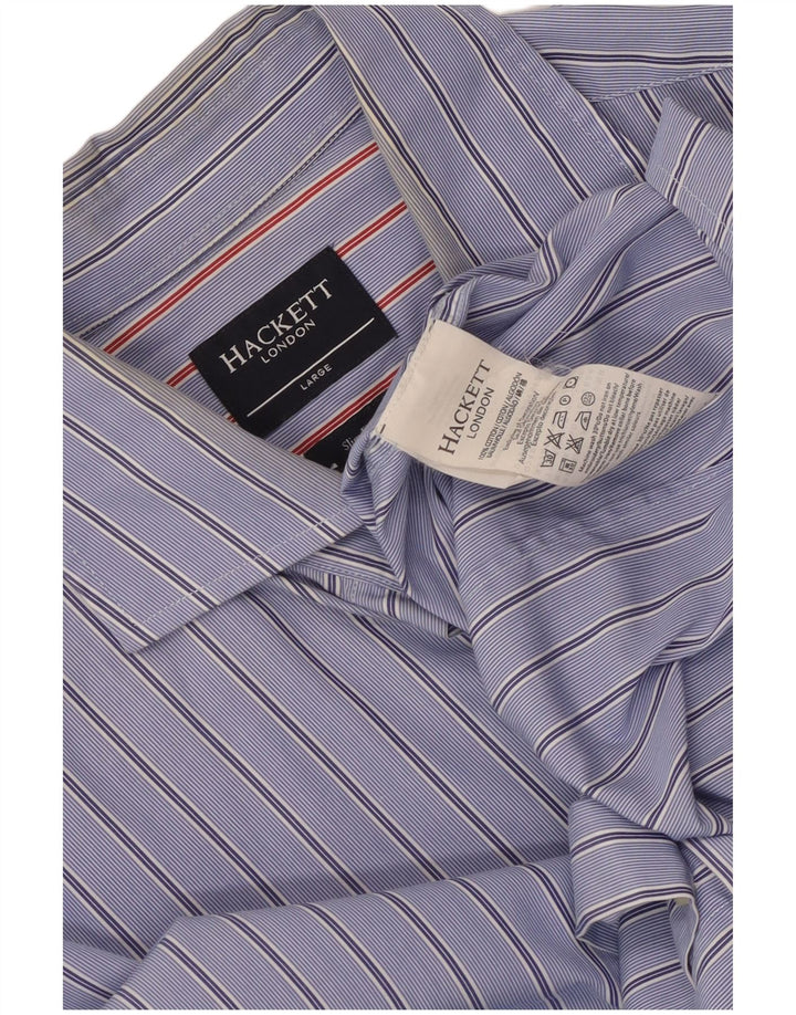 Camisa masculina Hackett Slim Fit grande algodão listrado azul