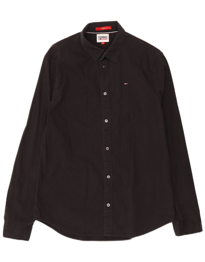 Camisa masculina Tommy Hilfiger Slim Fit grande algodão preto