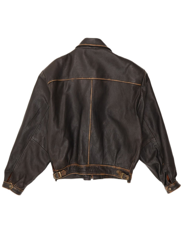Jaqueta de couro bomber vintage masculina solta ajuste Reino Unido 38 couro preto médio