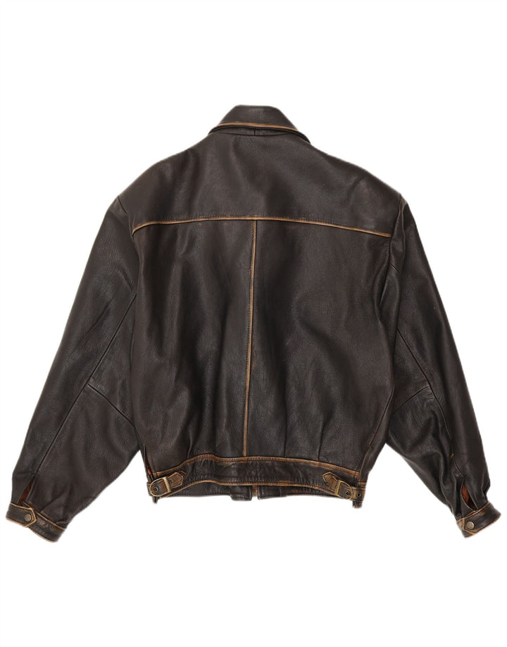 Jaqueta de couro bomber vintage masculina solta ajuste Reino Unido 38 couro preto médio