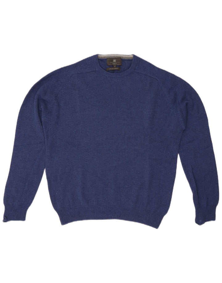 Suéter masculino Marks & Spencer de ajuste regular com gola redonda de lã azul médio
