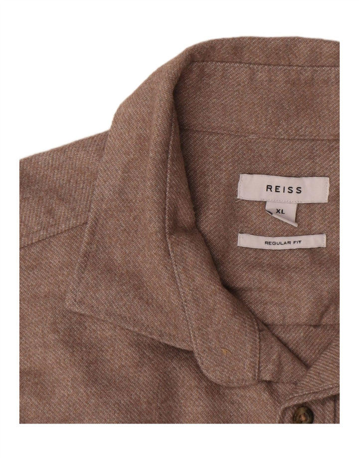 Camisa masculina de flanela Reiss Regular Fit XL poliéster manchado bege