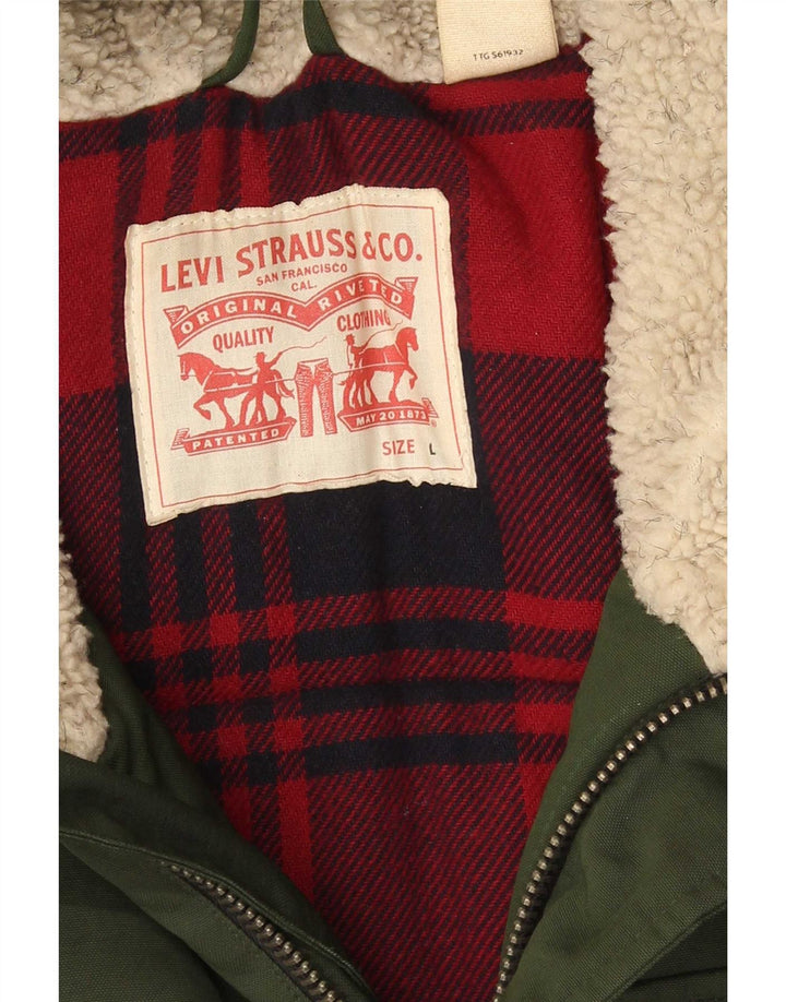Jaqueta masculina acolchoada com capuz Levi's UK 40 grande algodão verde