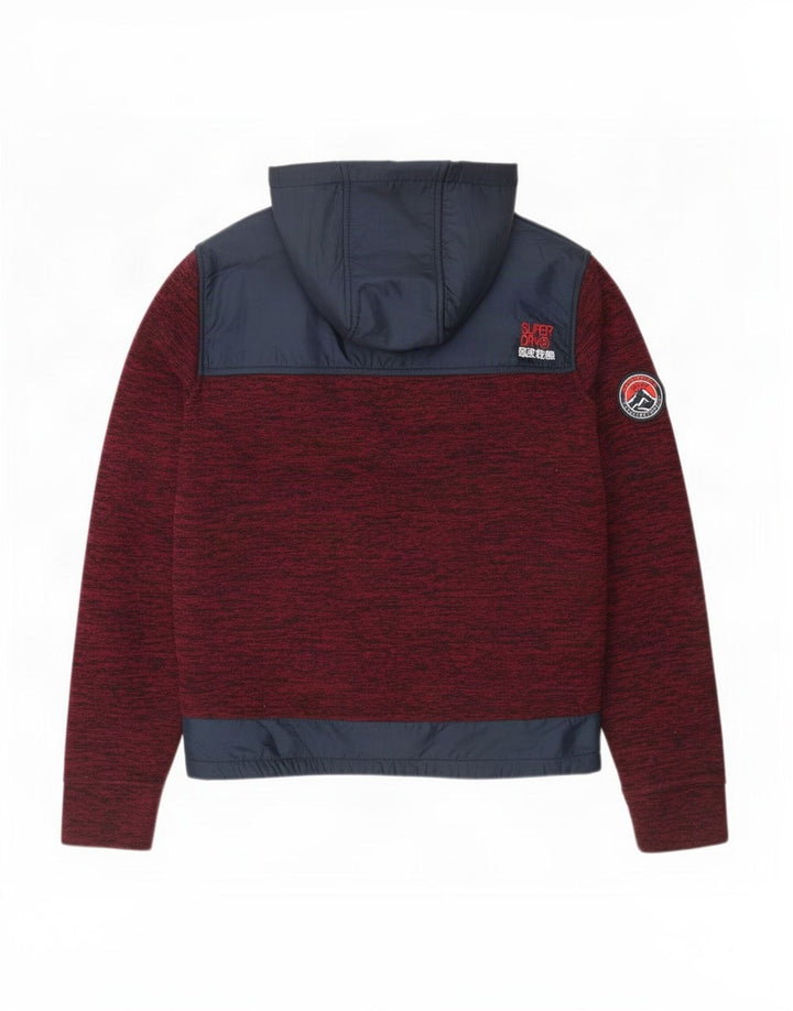 Suéter masculino Superdry com capuz e zíper grande poliéster colorblock cor de vinho