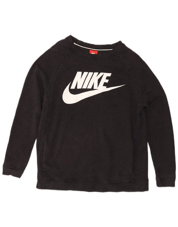 Nike feminino gráfico moletom jumper UK 14 médio preto