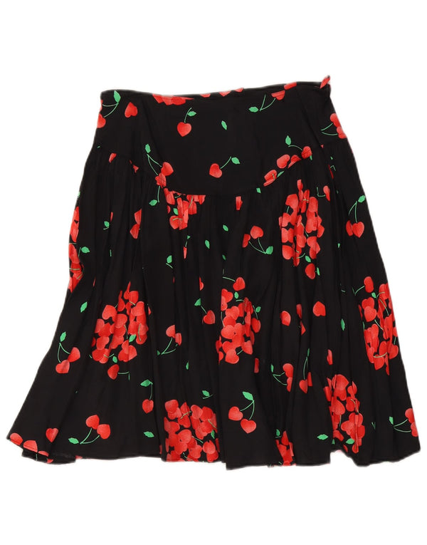 Saia feminina vintage cintura alta evasê IT 46 grande W29 viscose floral preta