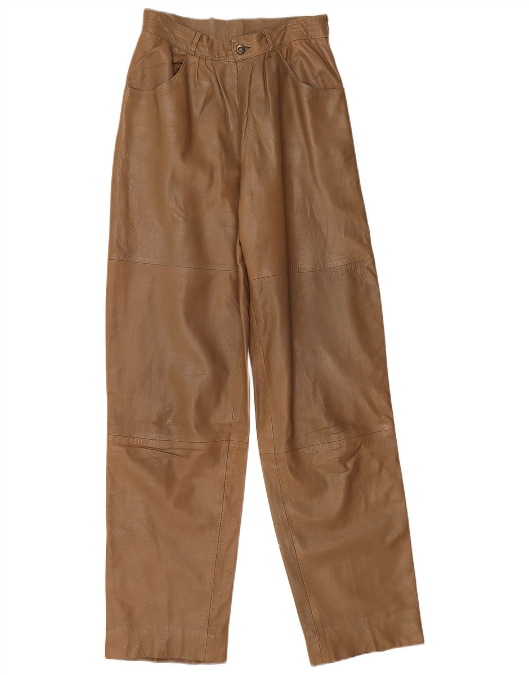 Calça feminina de couro VINTAGE solta W26 L32 bege